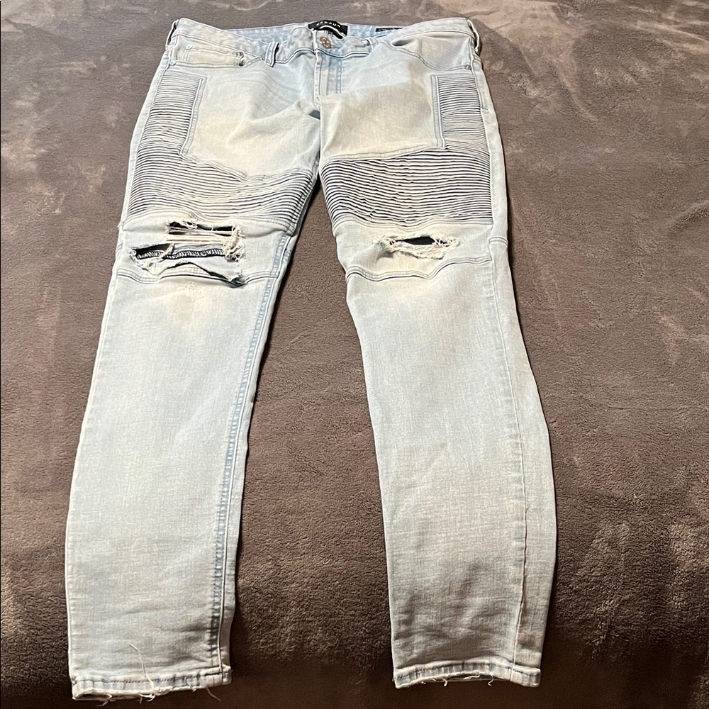 PacSun Men's Light Blue Ribbed Jean Shorts